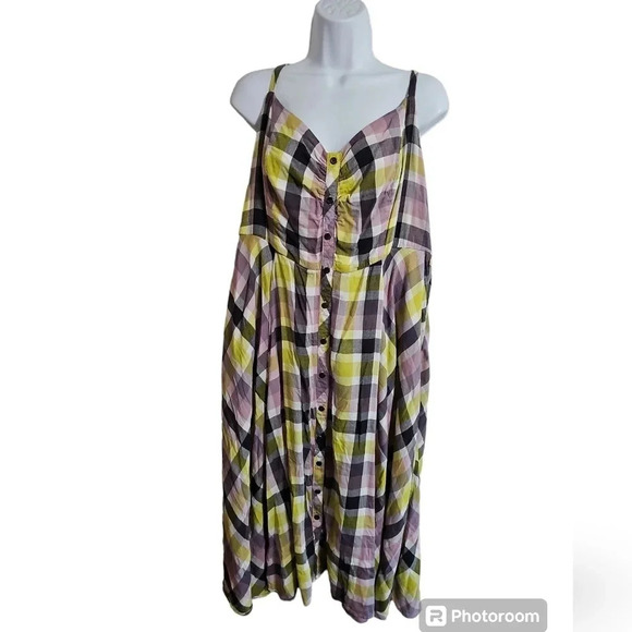 Torrid Plaid Challis Button Up Halter Dress Size 3 Multicolored Grunge Y2K Prep - Picture 3 of 8